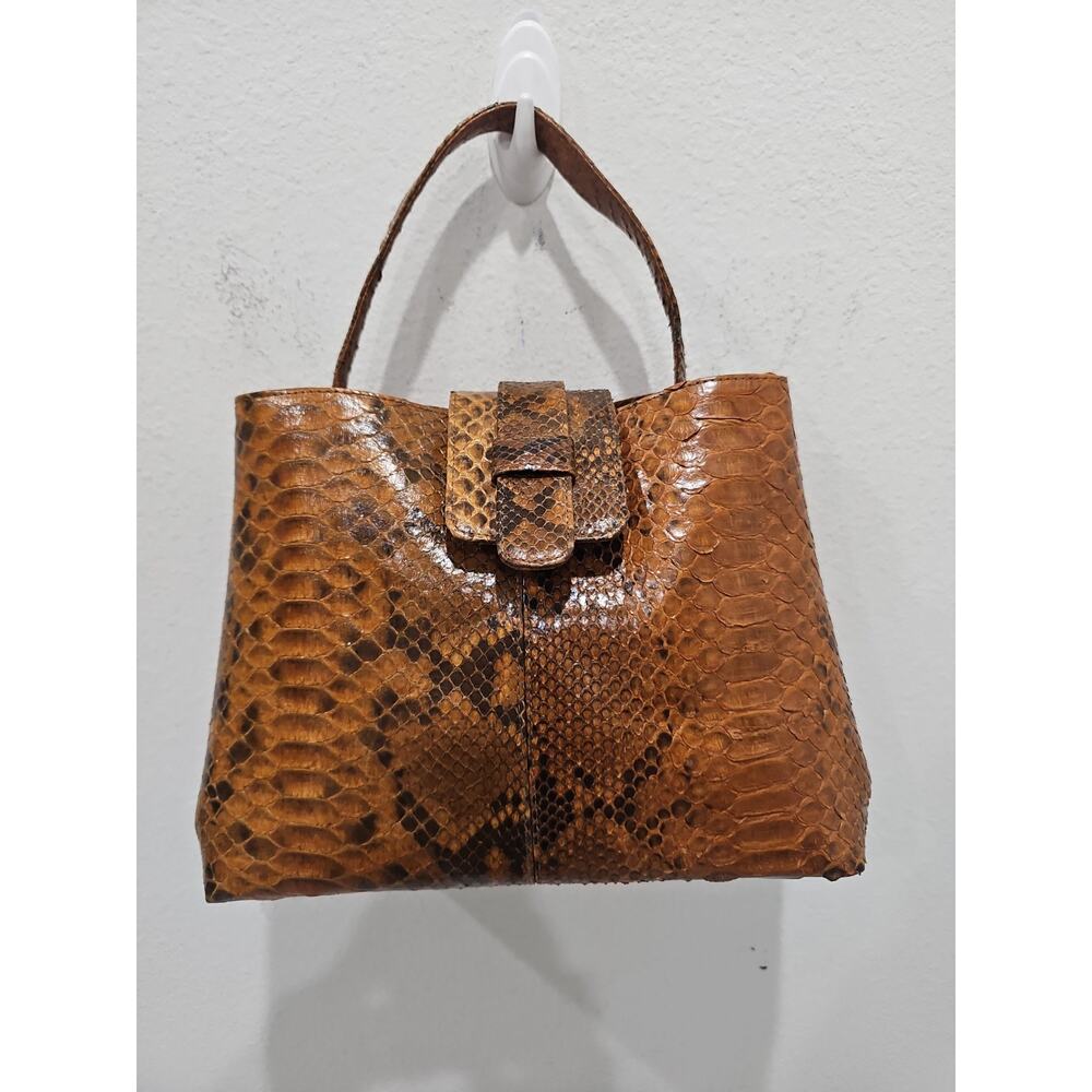 NEW Grand Pelle Genuine Python Skin Brown Tan Multi-way Tote Bag - Picture 2 of 14